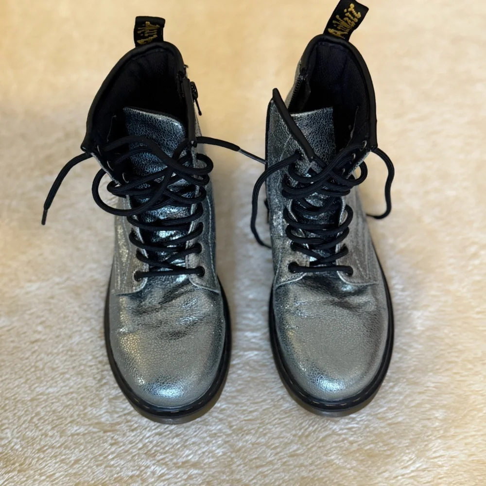 Dr. Martens 1460 J Silver Crackle Leather Combat Boots Youth 4